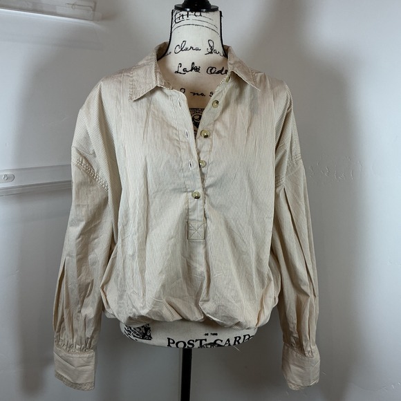 We The Free Striped Pullover‎ Blouse Collared Long Sleeve Relaxed Fit M - Picture 2 of 7